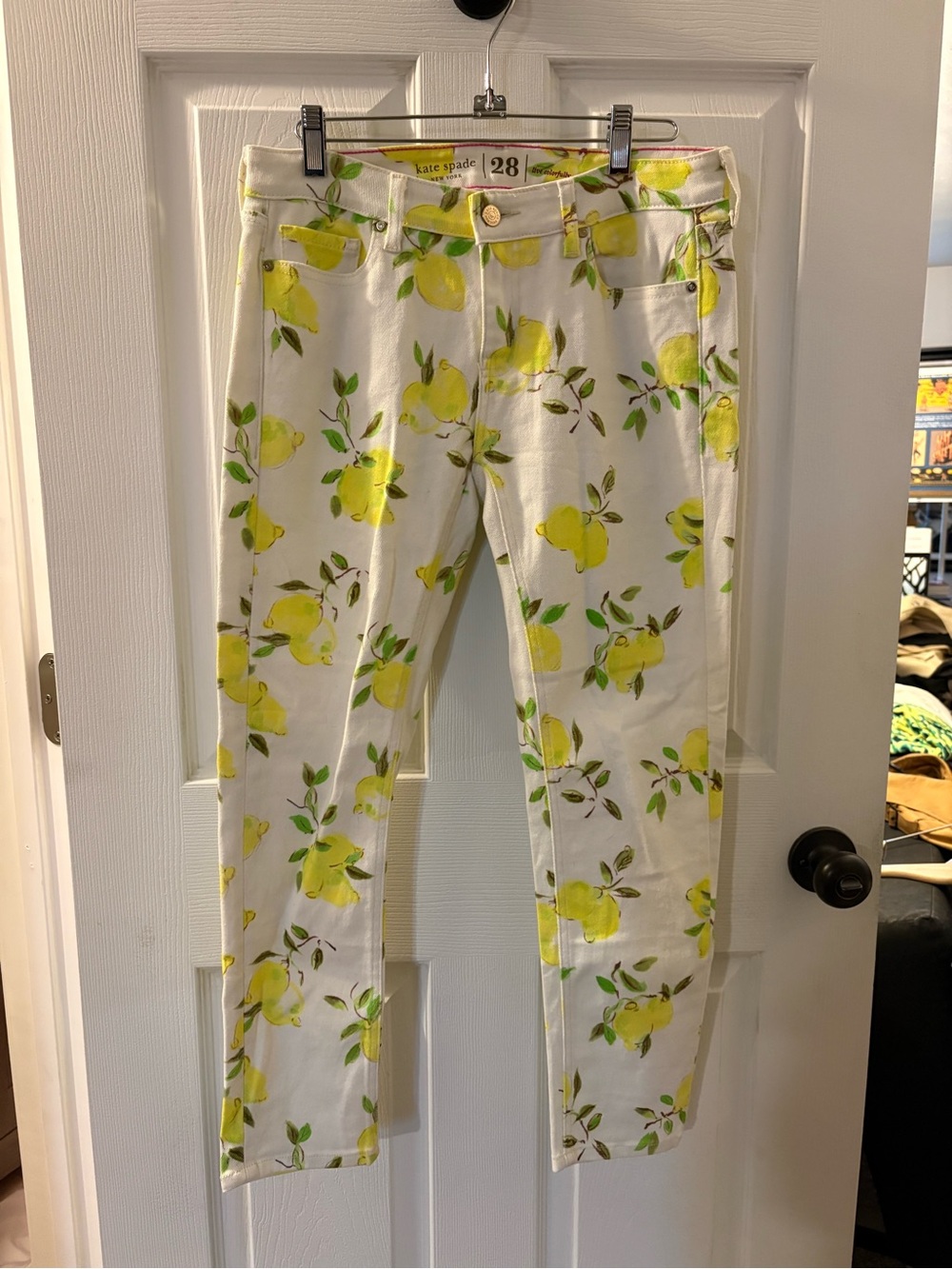 kate spade White Skinny Jeans with Yellow Lemon Print